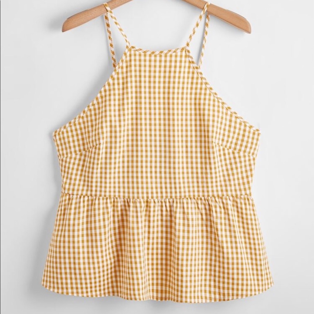 SHEIN 1XL Yellow Gold Gingham Halter Tank Top